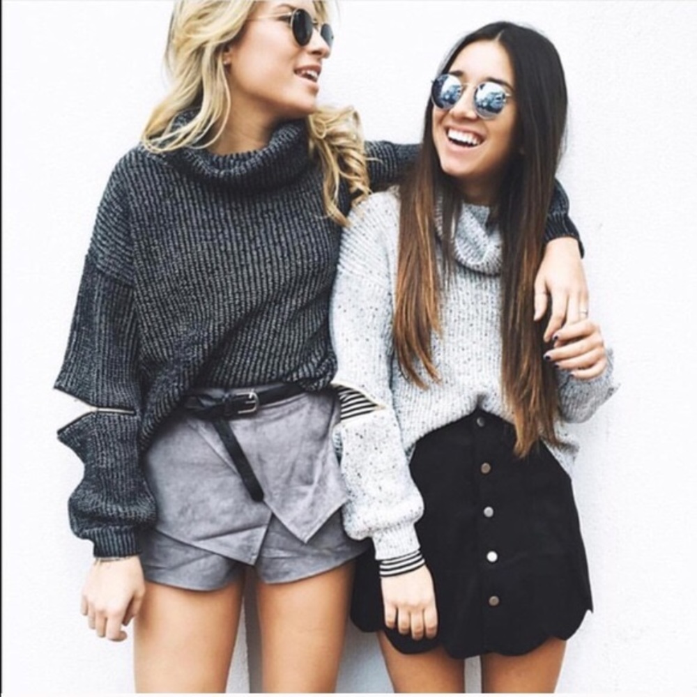 LF Elbow Zip Cowl Neck Sweater